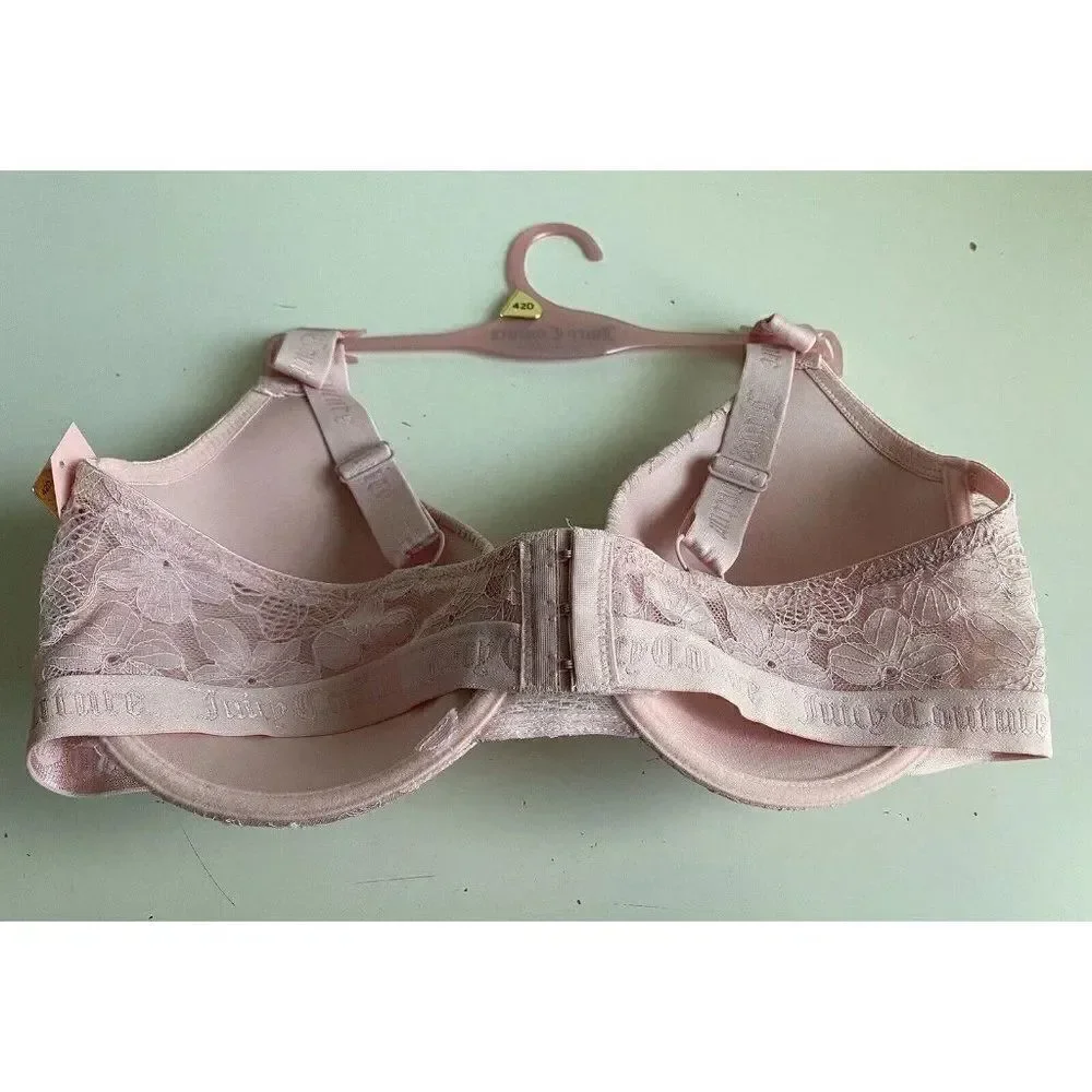 Juicy Couture Sexy T-Shirt Bra Glam Lace Sz 42D Smoky Pink Underwire JC6913E NEW